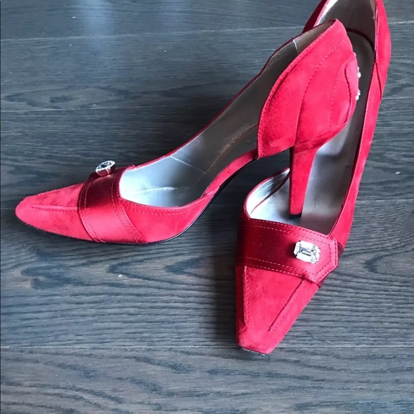 NEW TOD'S Swarovski women red suede  shoes heels pumps size 10 - Picture 6 of 6